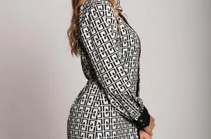 Abito camicia con stampa geometrica Cerra, panna