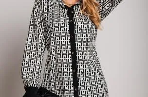 Abito camicia con stampa geometrica Cerra, panna