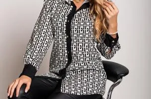 Abito camicia con stampa geometrica Cerra, panna