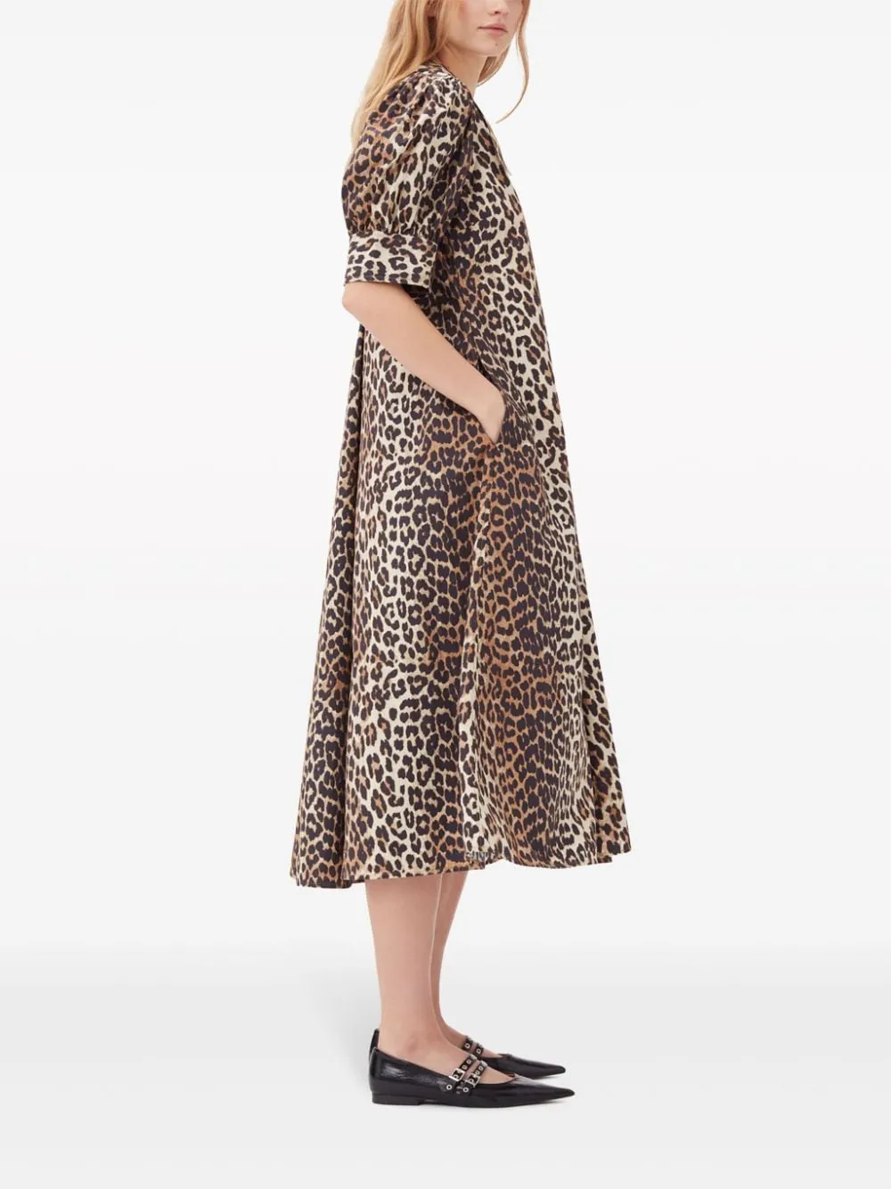Abito midi con stampa in marrone - donna