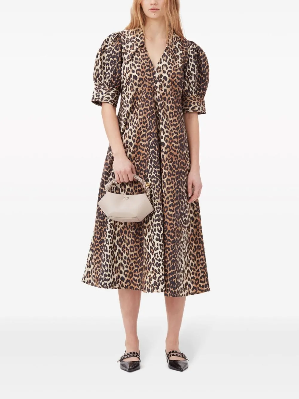 Abito midi con stampa in marrone - donna
