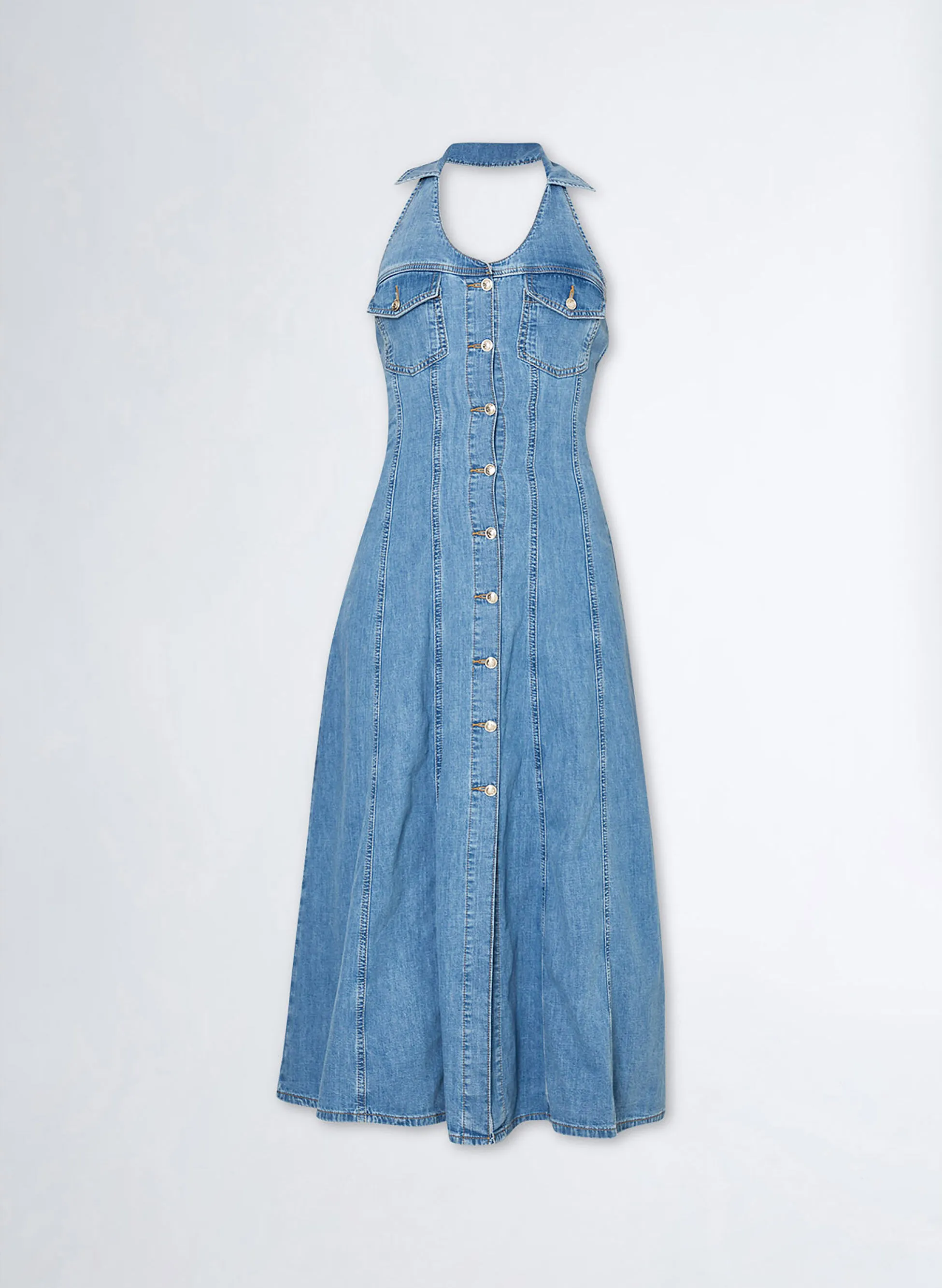 abito midi in denim con bottoni