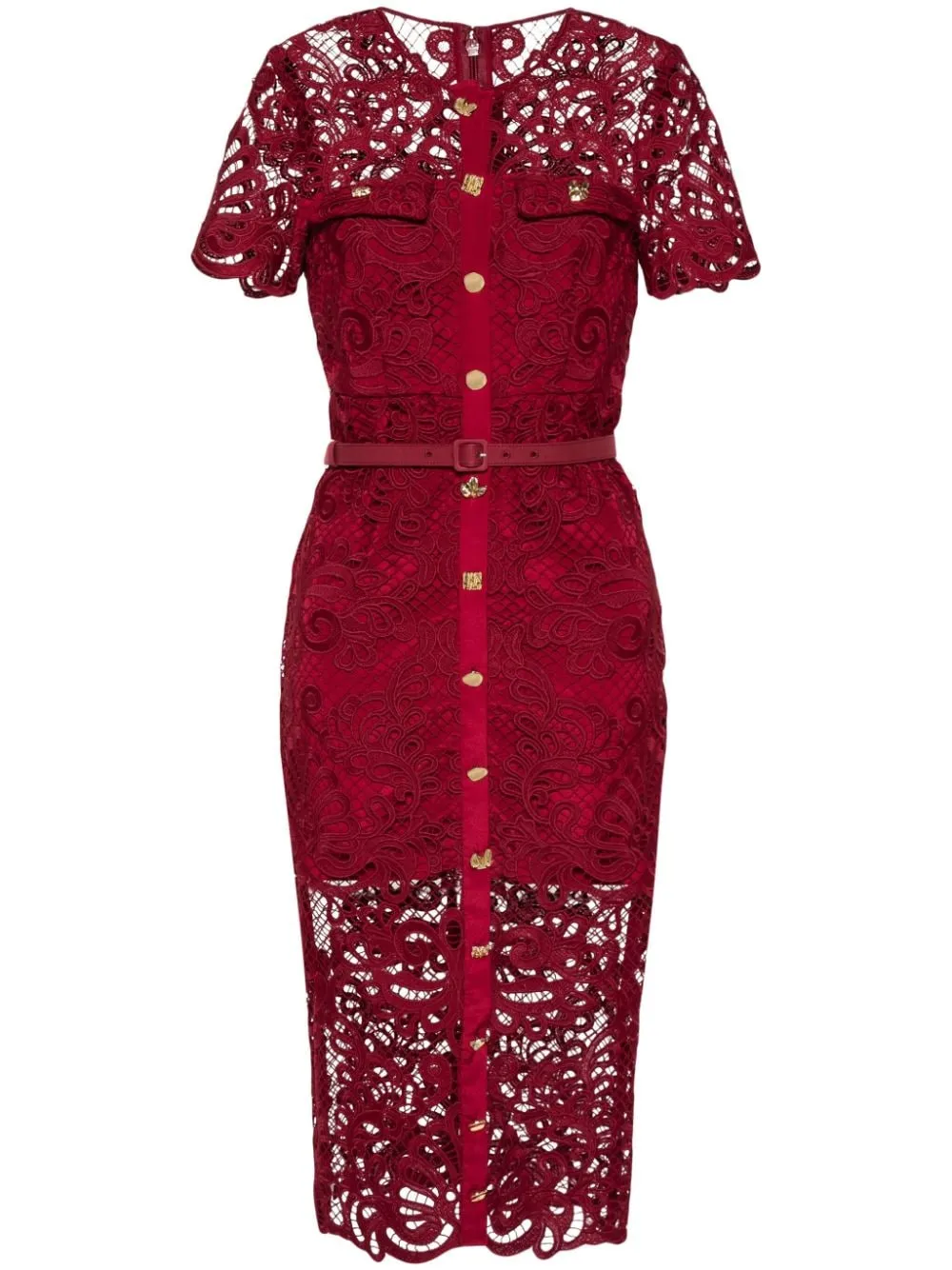 Abito midi in pizzo in bordeaux Self-Portrait - donna