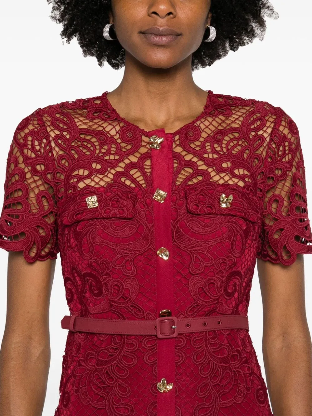 Abito midi in pizzo in bordeaux Self-Portrait - donna