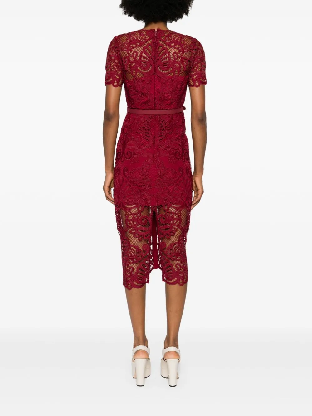 Abito midi in pizzo in bordeaux Self-Portrait - donna
