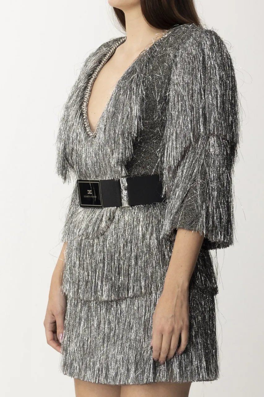 Abito mini in tweed lurex con frange PIOMBO