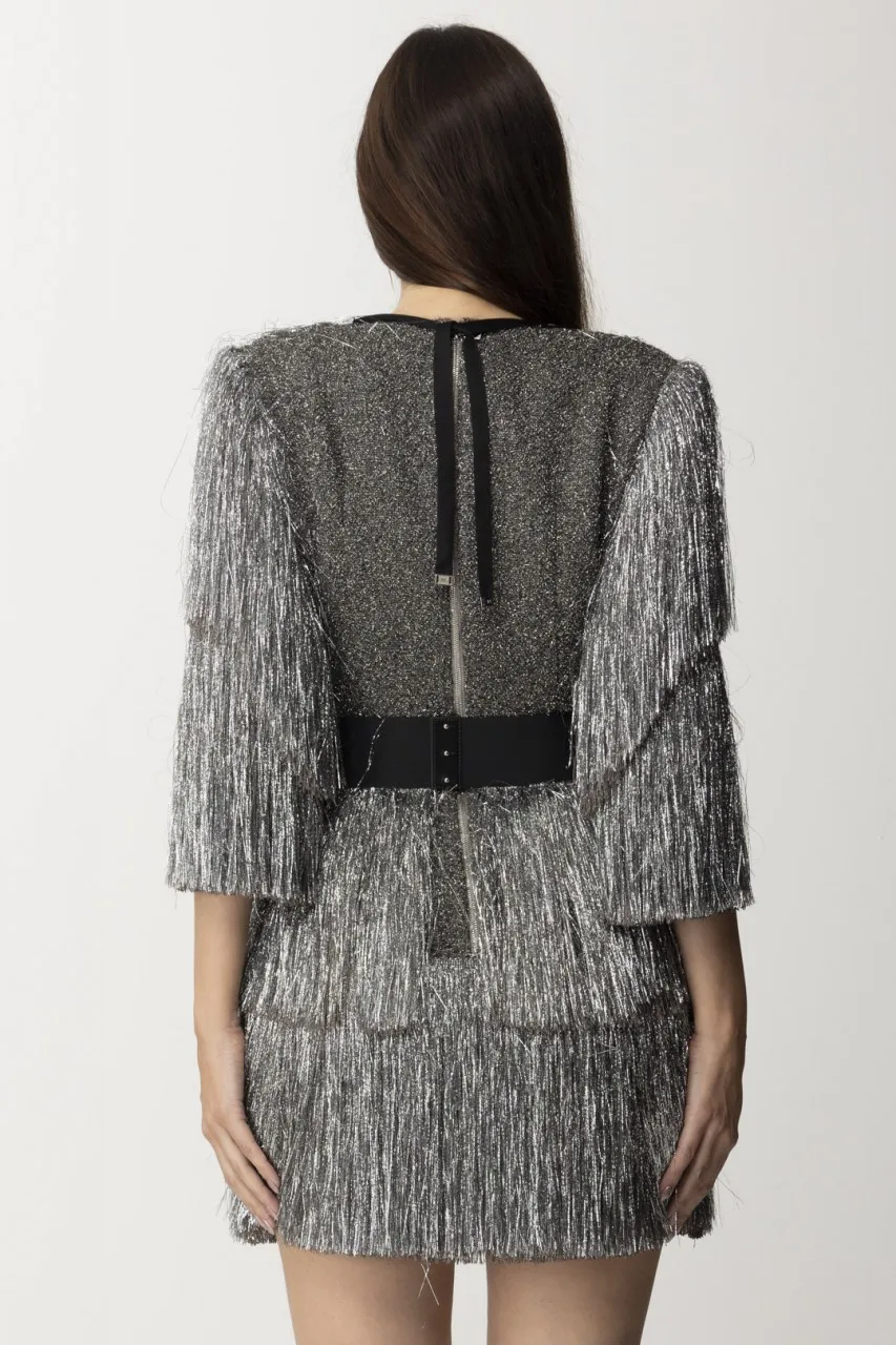 Abito mini in tweed lurex con frange PIOMBO