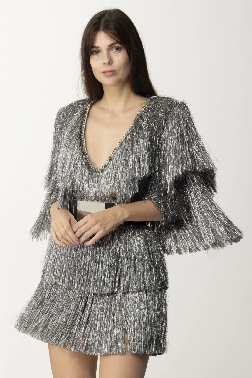 Abito mini in tweed lurex con frange PIOMBO