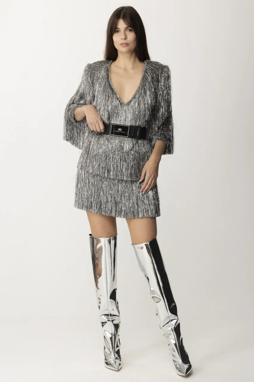 Abito mini in tweed lurex con frange PIOMBO