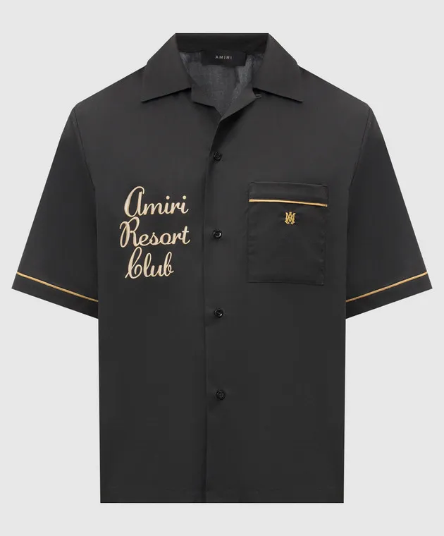 AMIRI Camicia nera con stampa Twisted Palms AMSTBW1011