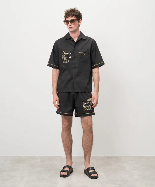 AMIRI Camicia nera con stampa Twisted Palms AMSTBW1011