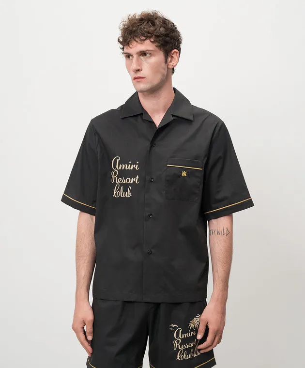 AMIRI Camicia nera con stampa Twisted Palms AMSTBW1011