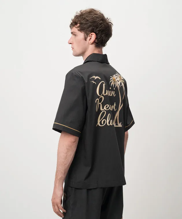 AMIRI Camicia nera con stampa Twisted Palms AMSTBW1011
