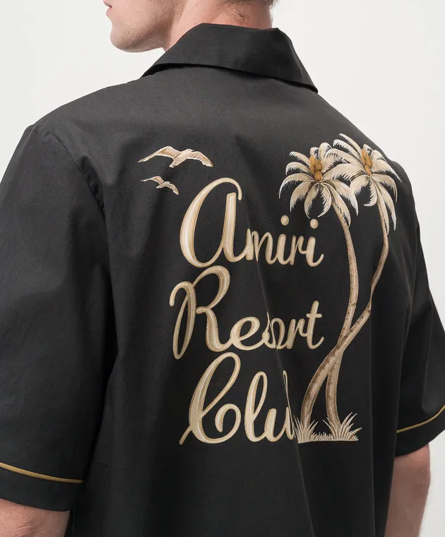 AMIRI Camicia nera con stampa Twisted Palms AMSTBW1011