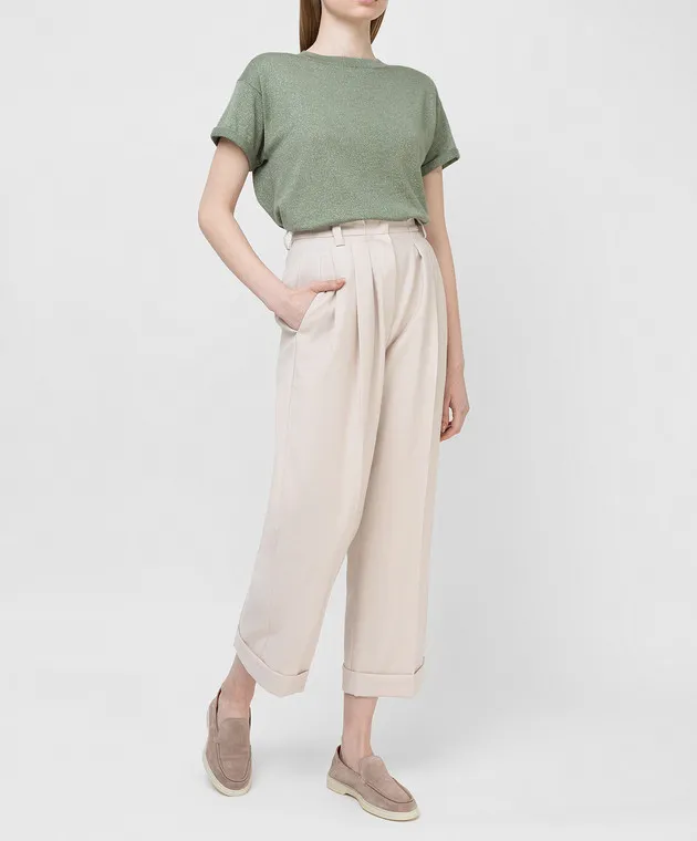 Brunello Cucinelli Pantaloni in lana beige chiaro MP185P7355
