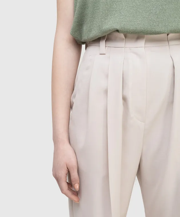 Brunello Cucinelli Pantaloni in lana beige chiaro MP185P7355
