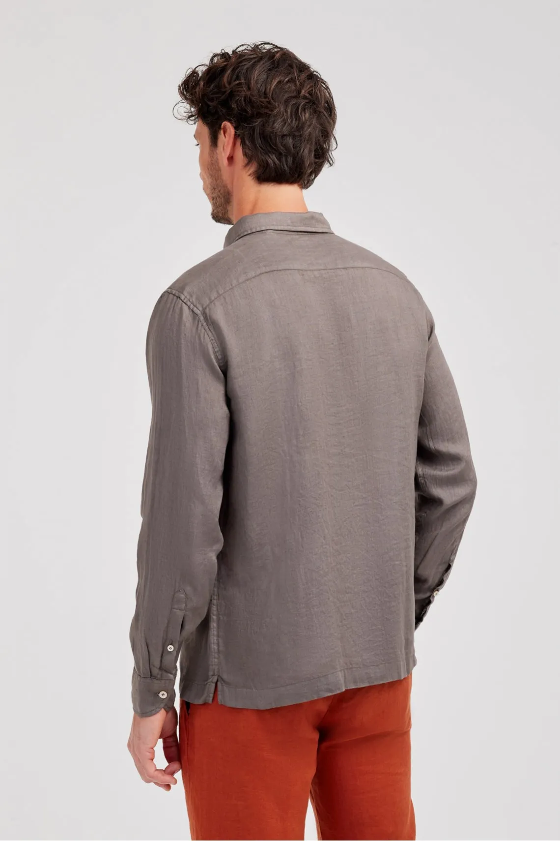 CAMICIA COLLO PARAMONTURA  LINO MARRONE