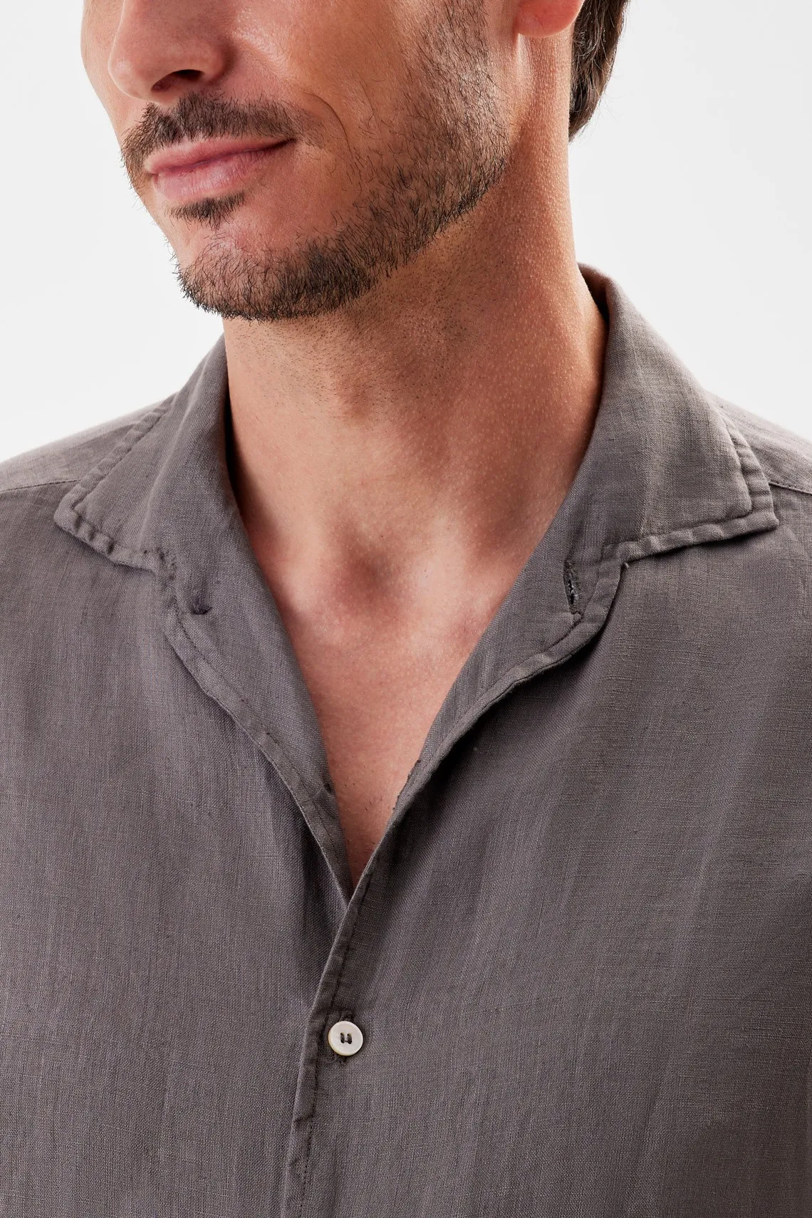 CAMICIA COLLO PARAMONTURA  LINO MARRONE