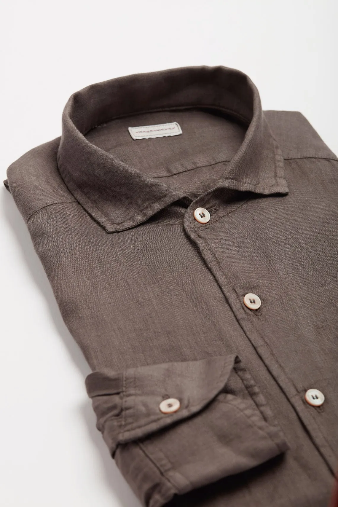 CAMICIA COLLO PARAMONTURA  LINO MARRONE
