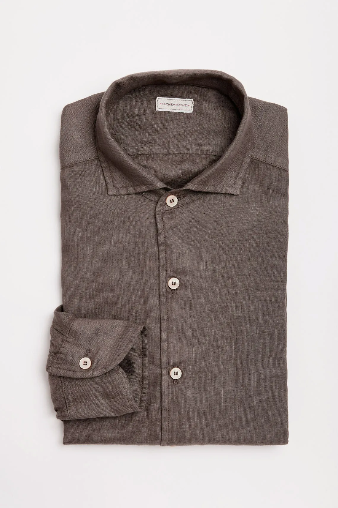 CAMICIA COLLO PARAMONTURA  LINO MARRONE