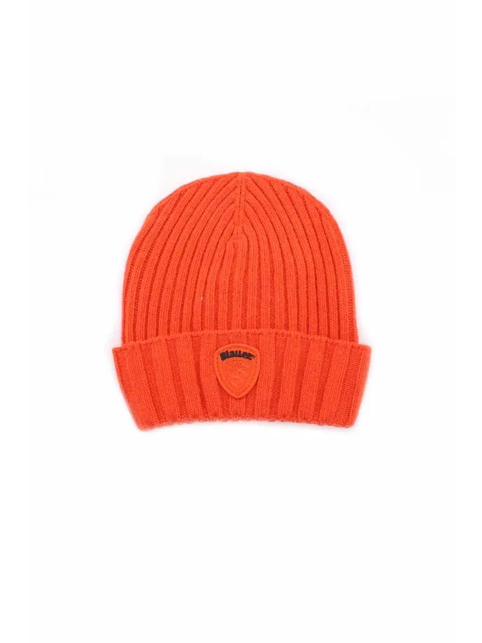 Cappellino in lana a coste con risvolto