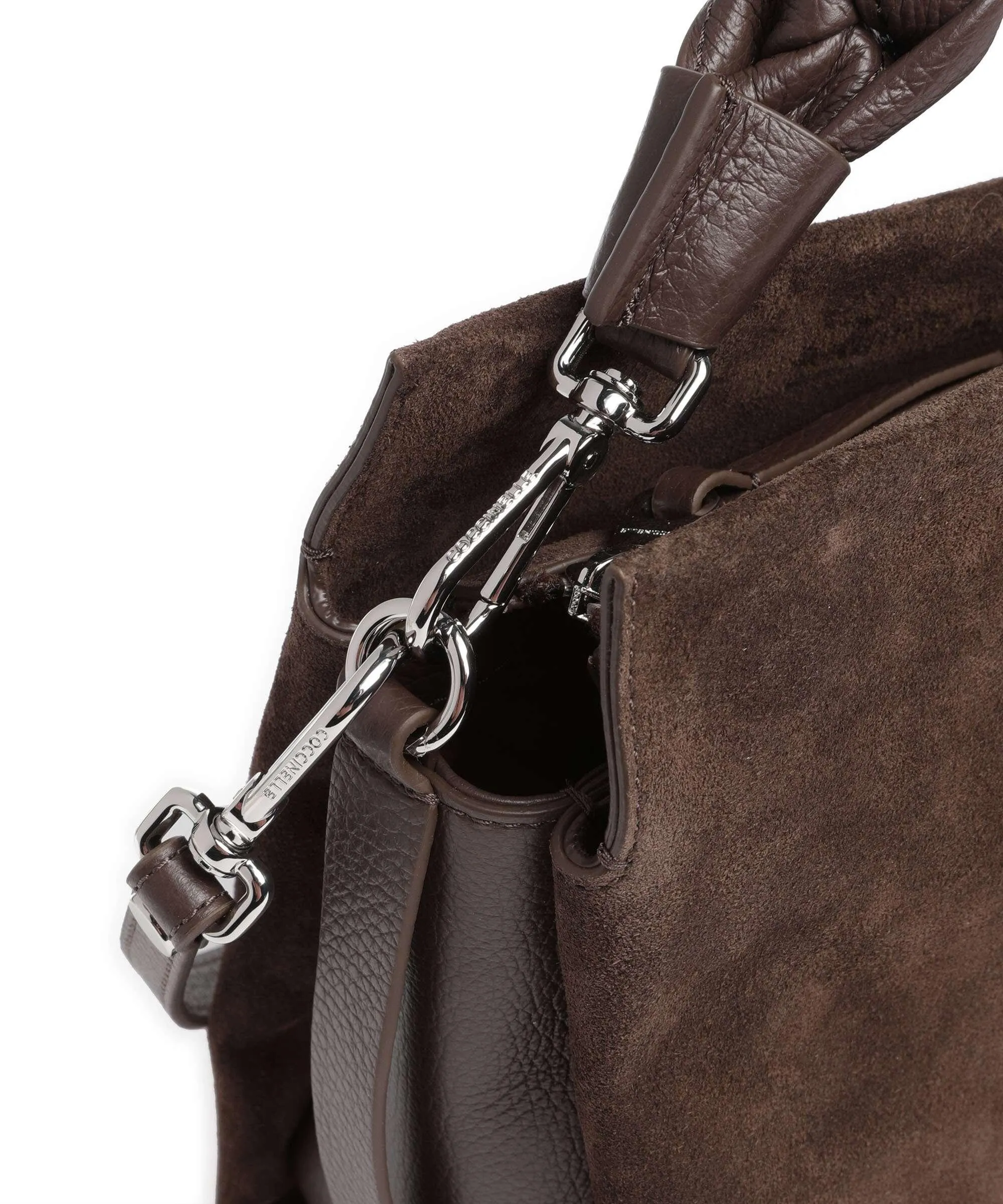  Coccinelle Boheme Suede Borsa a mano pelle bovina ruvida marrone scuro  