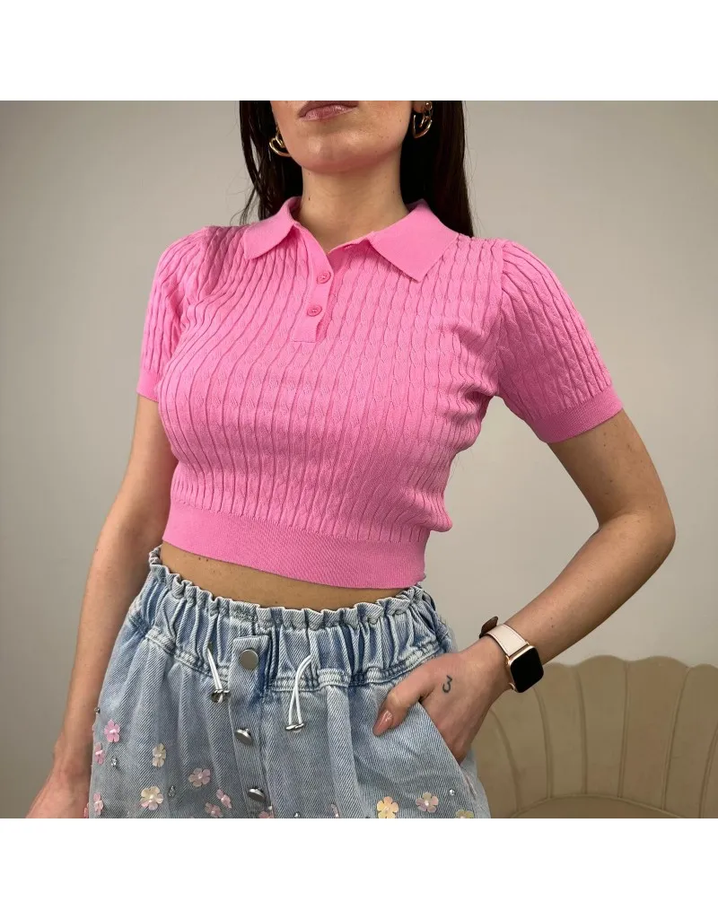 CROP PULL TRECCE ROSA