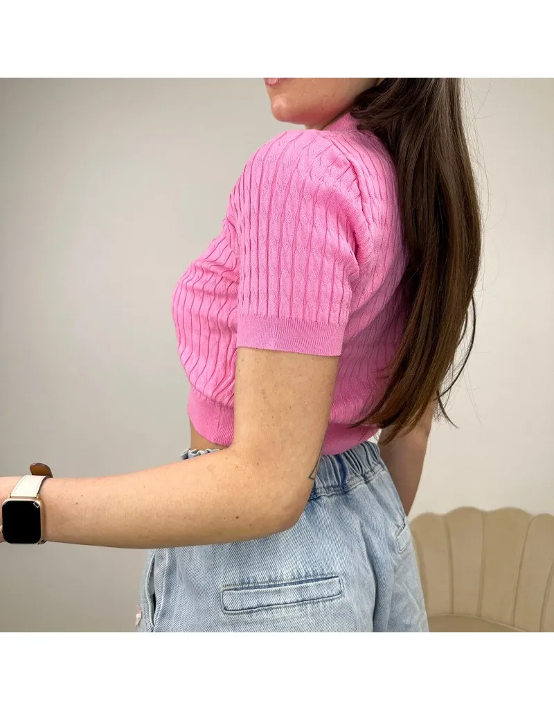 CROP PULL TRECCE ROSA