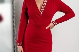 Elegante abito midi con stampa geometrica, bordeaux