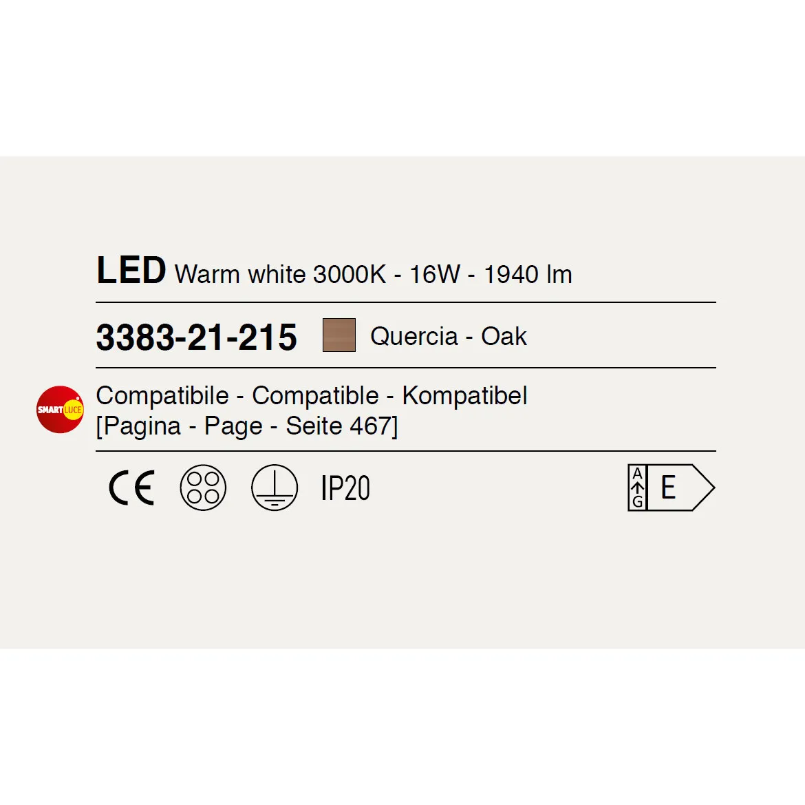 Fabas Luce  Applique da parete a LED con struttura in metallo e legno design moderno Badia - 16W - 3000k Luce Calda