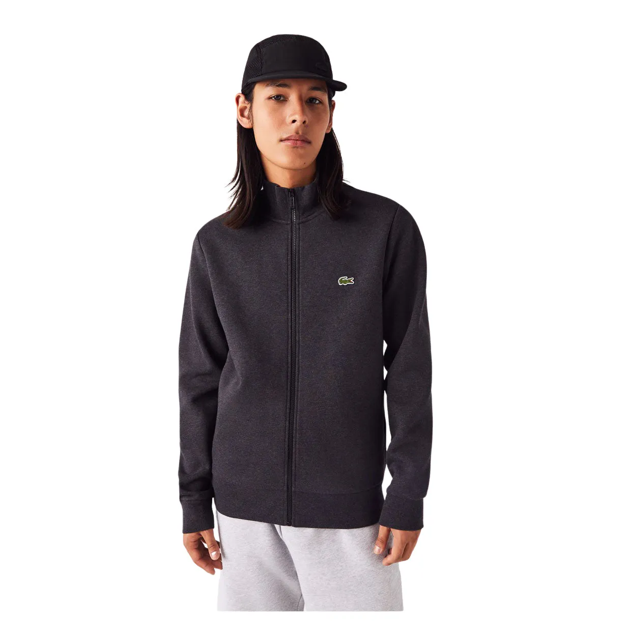 Felpa Uomo Lacoste Full Zip Senza Cappuccio Grigio Scuro