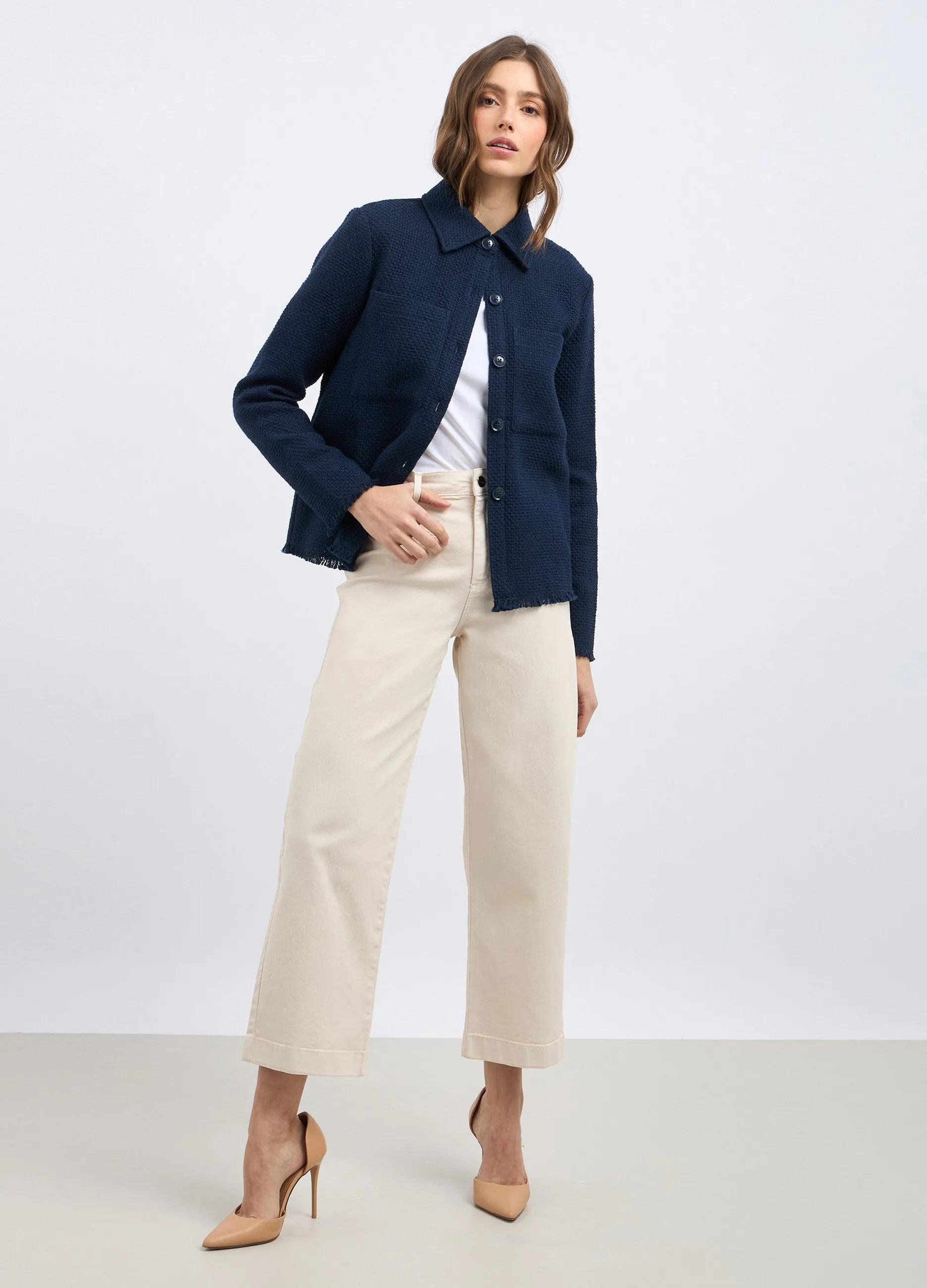 Giacca camicia in puro cotone bouclé donna