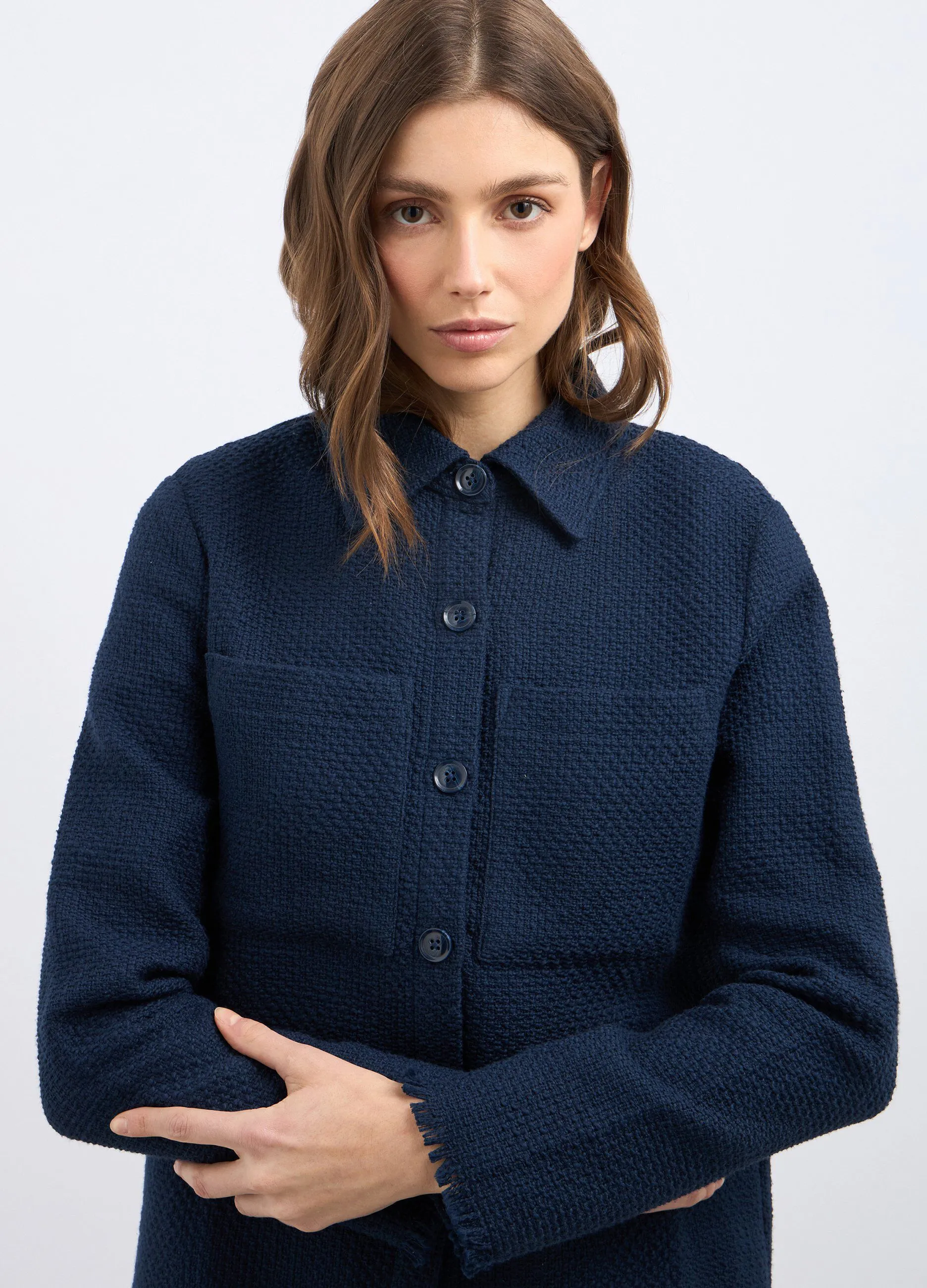 Giacca camicia in puro cotone bouclé donna