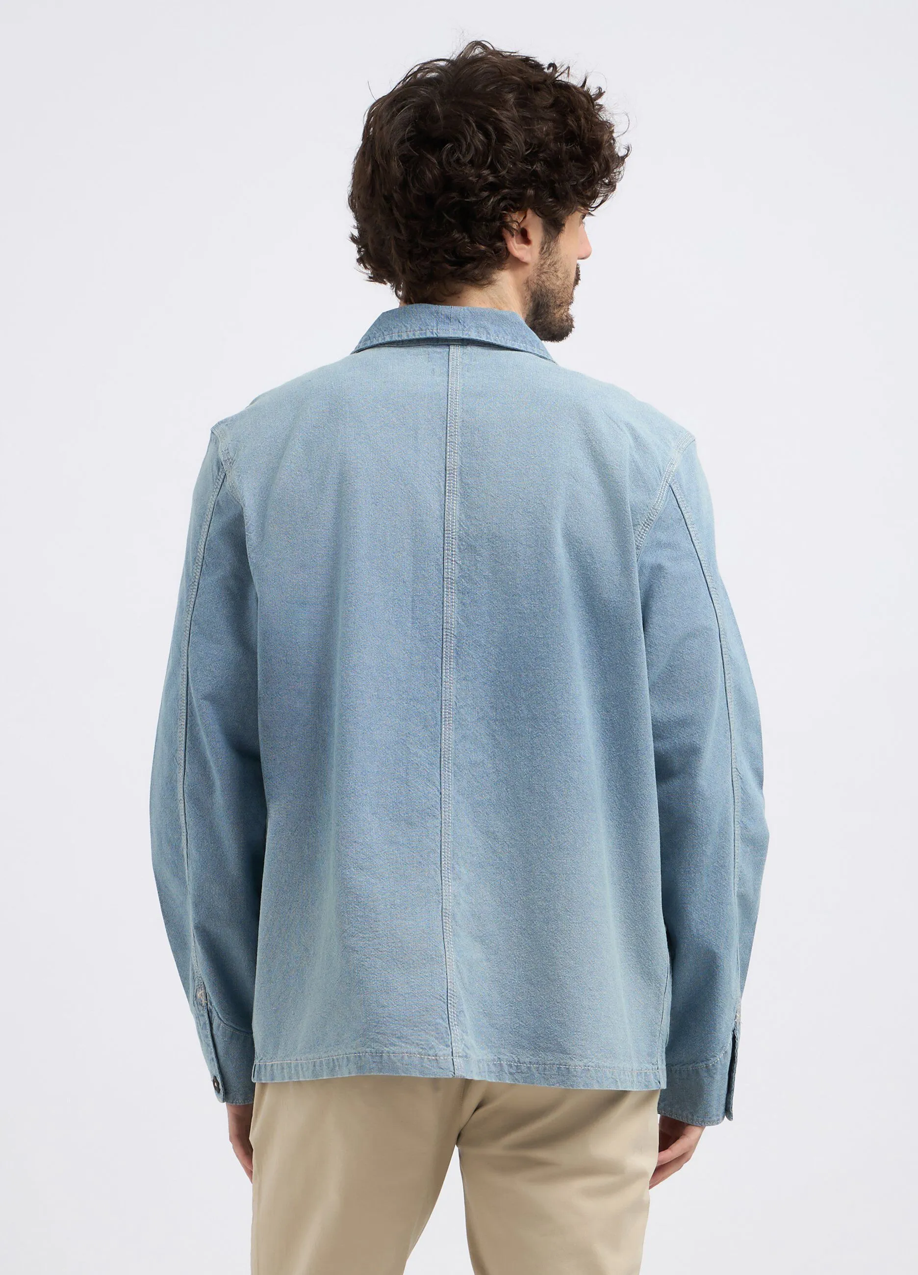 Giacca camicia in puro cotone effetto denim uomo