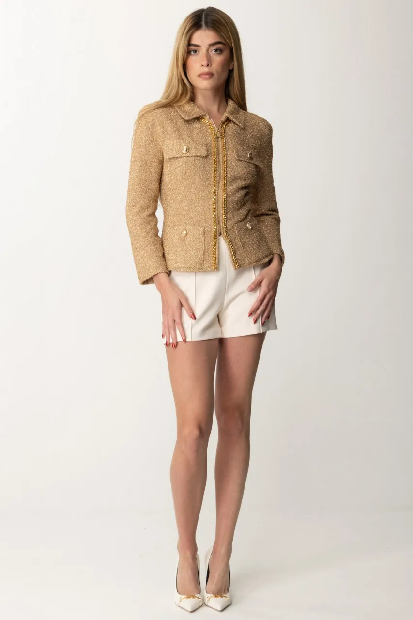 Giacca cropped in tweed lurex con catena Oro