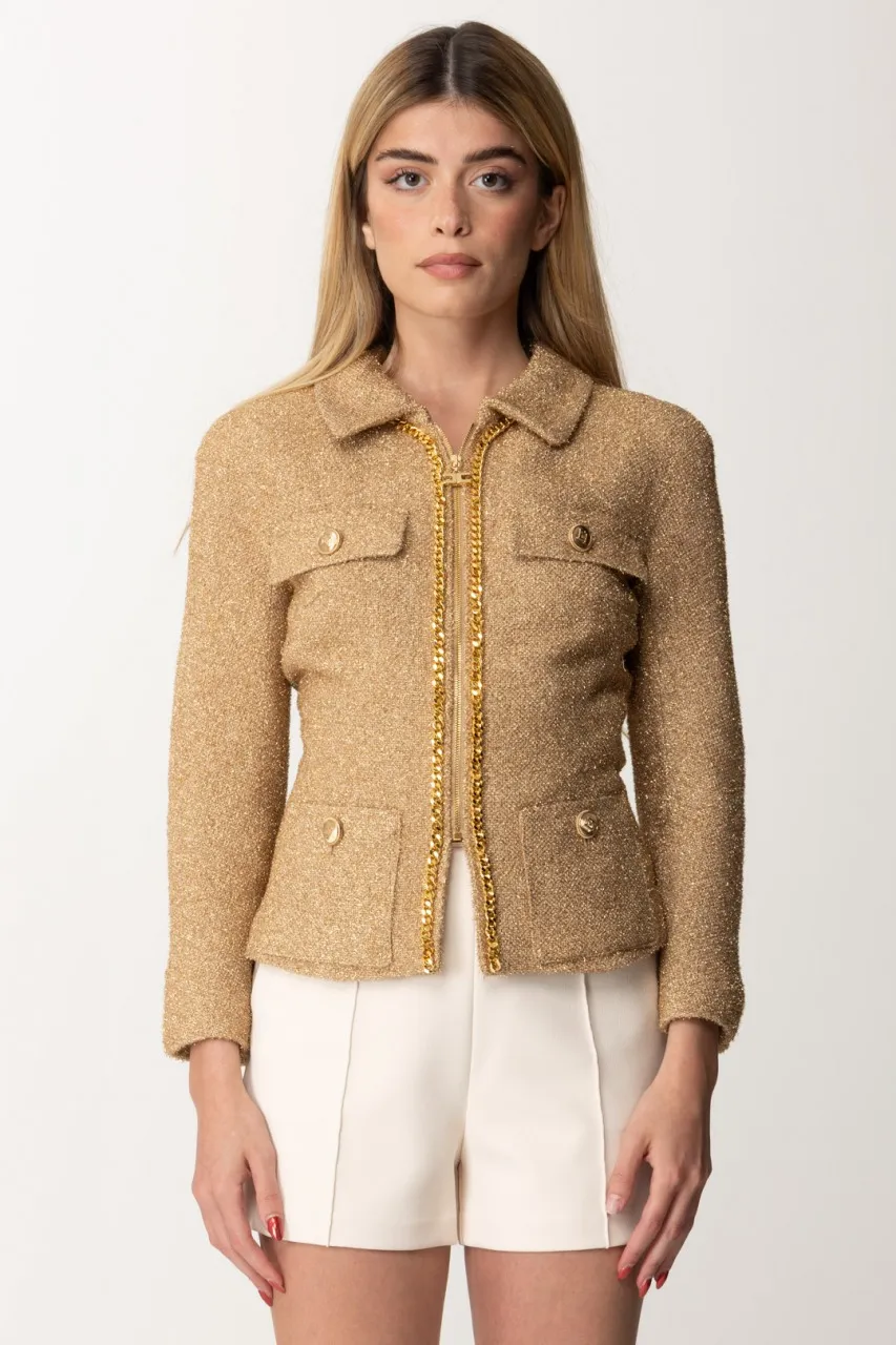 Giacca cropped in tweed lurex con catena Oro