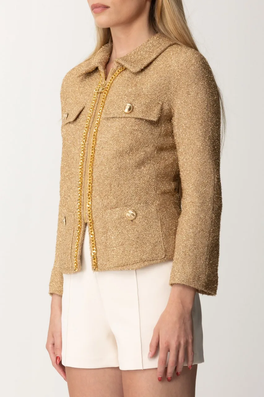 Giacca cropped in tweed lurex con catena Oro