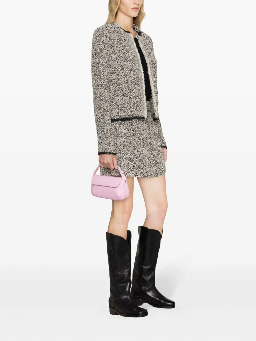 Giacca Hazela crop in tweed in nero e ecru - donna