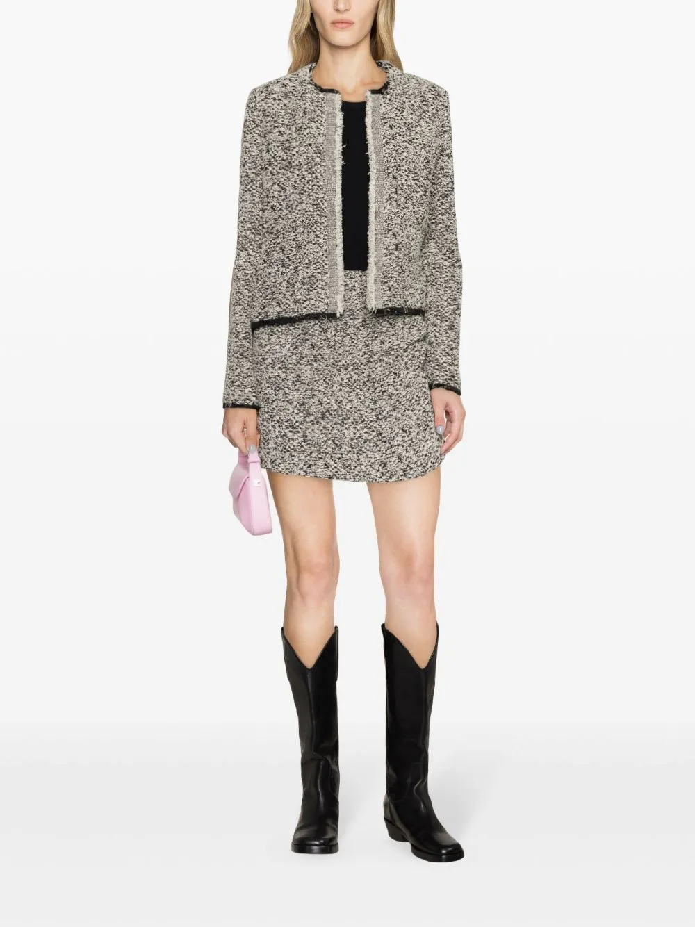 Giacca Hazela crop in tweed in nero e ecru - donna