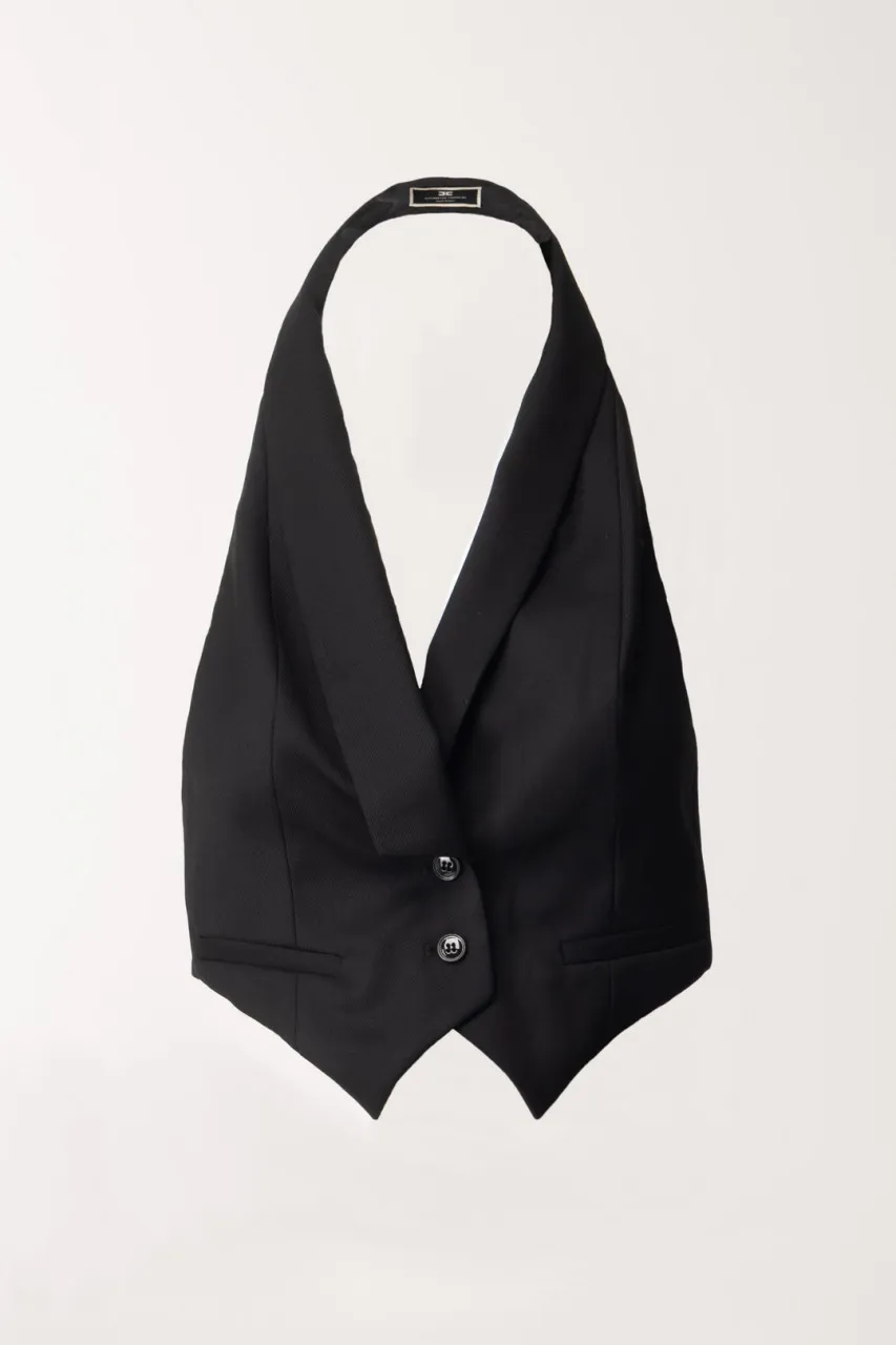 Gilet in fresco lana con fiocco sul retro Nero