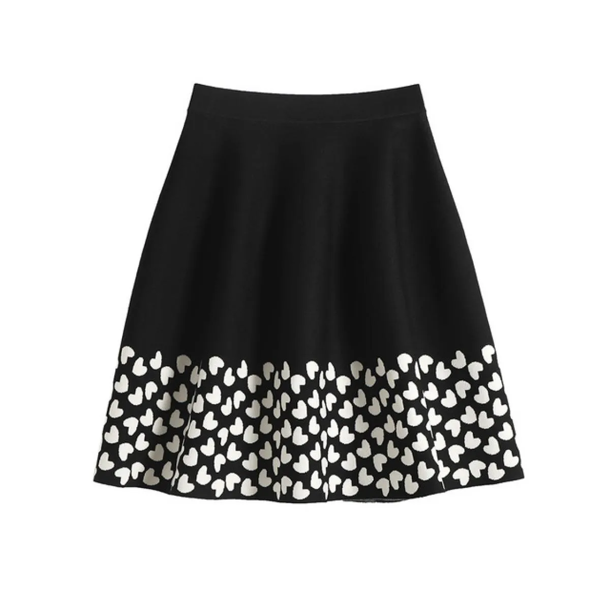 Gonna al ginocchio lavorata a maglia casual da donna Gonna svasata a forma di amore nera drappeggiata anti pilling a vita alta 2