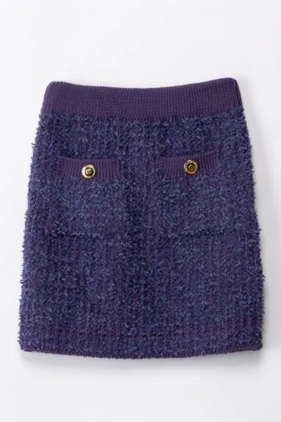 Gonna corta in bouclè con bottoni oro CANDY VIOLET