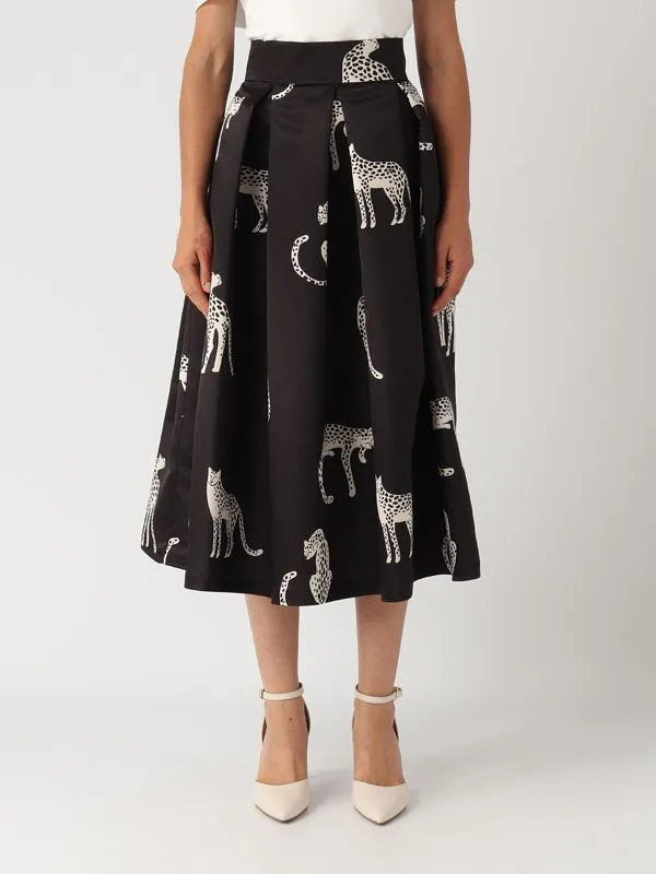 Gonna donna Giada Curti in tessuto duchesse animalier Nero