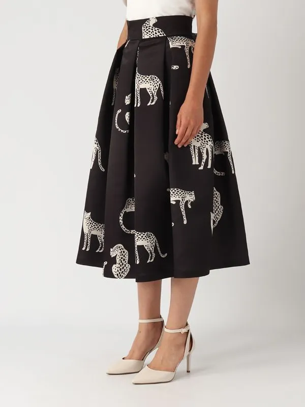 Gonna donna Giada Curti in tessuto duchesse animalier Nero