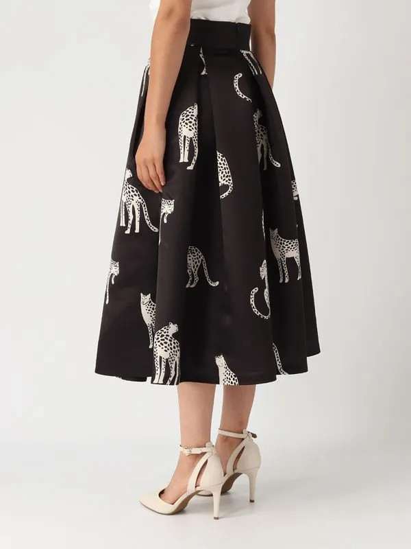 Gonna donna Giada Curti in tessuto duchesse animalier Nero