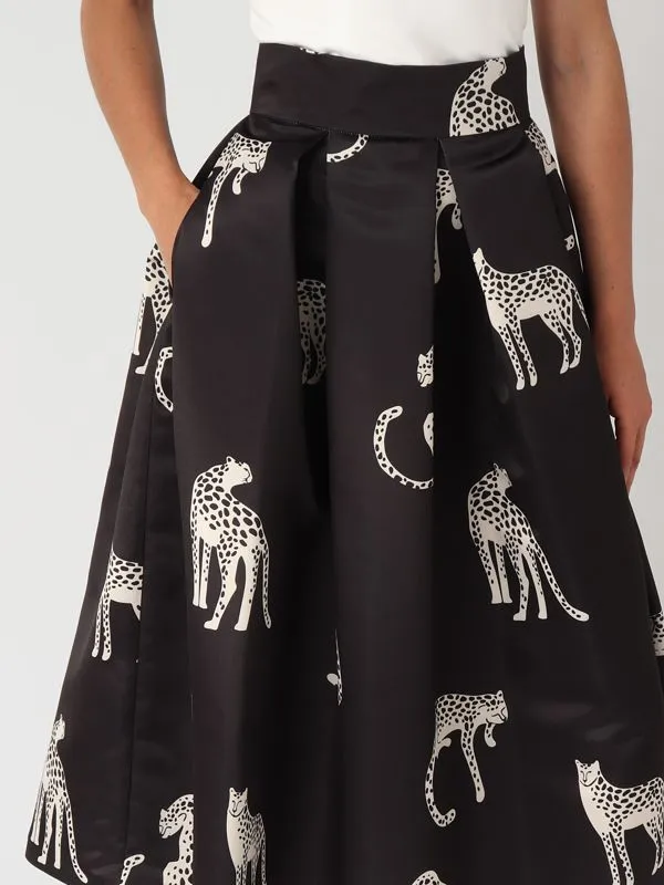 Gonna donna Giada Curti in tessuto duchesse animalier Nero