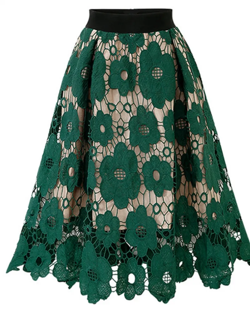 Gonna donna in pizzo Zoki Gonna estiva vintage a vita alta femminile Midi polpaccio Party Night Club Gonna A Line Solid Gonne Mu