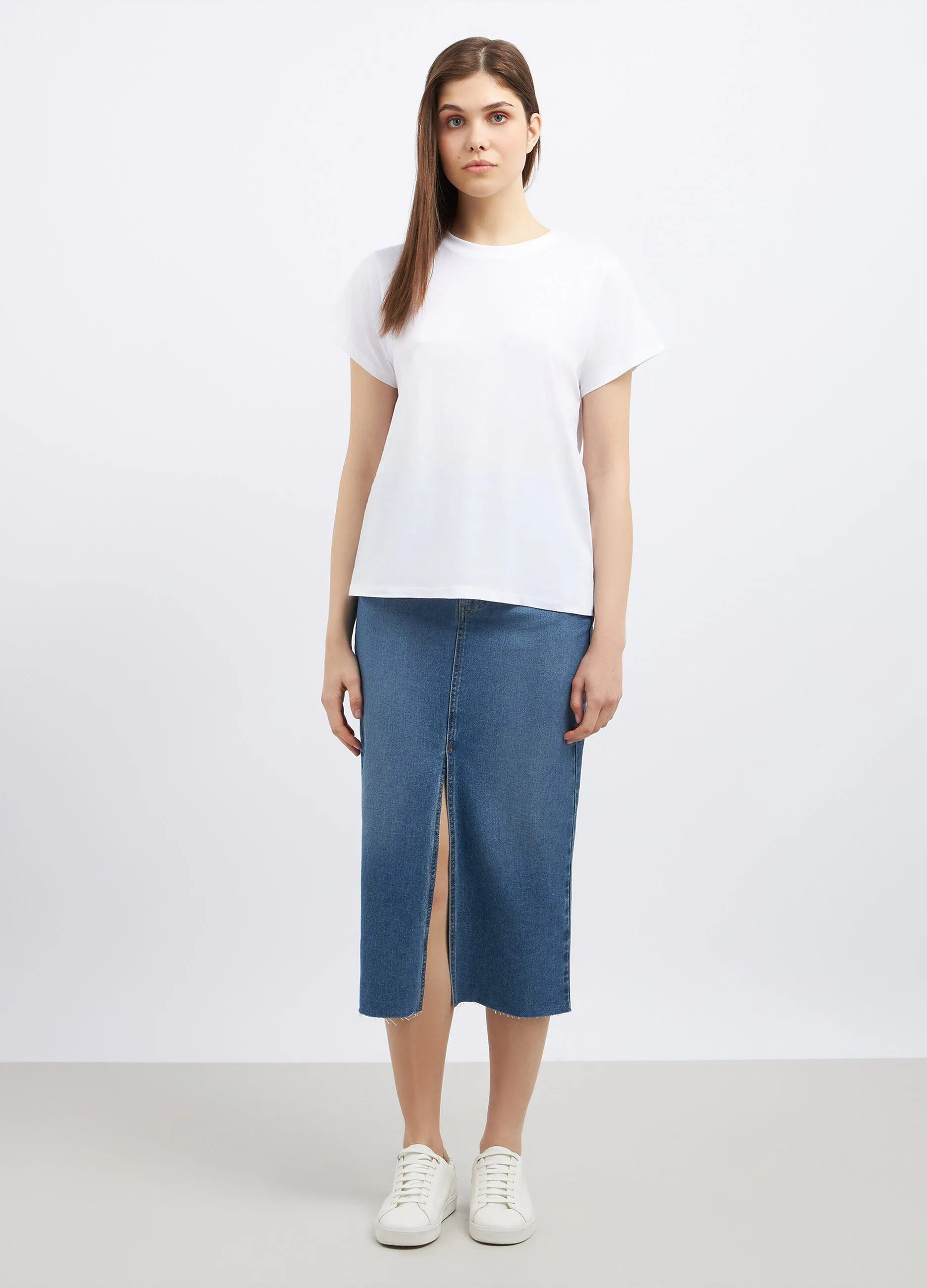 Gonna in denim di puro cotone donna