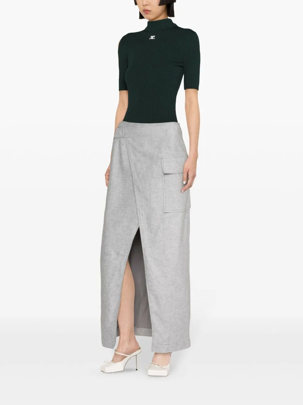 Gonna lunga con spacco in grigio - donna