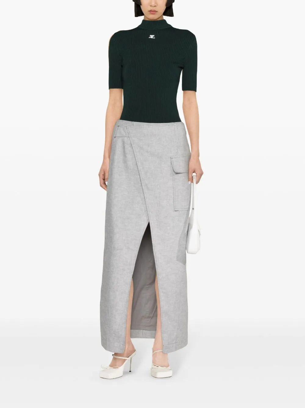 Gonna lunga con spacco in grigio - donna